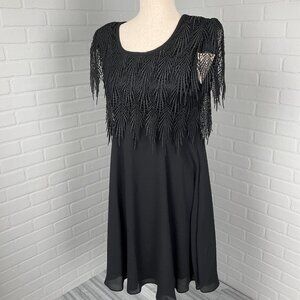 NightWay Dress Women 12 Black Lace‎ Layer Goth Fringe Formal Witchy Party VTG